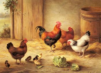 Edgar Hunt : Chickens In A Barnyard